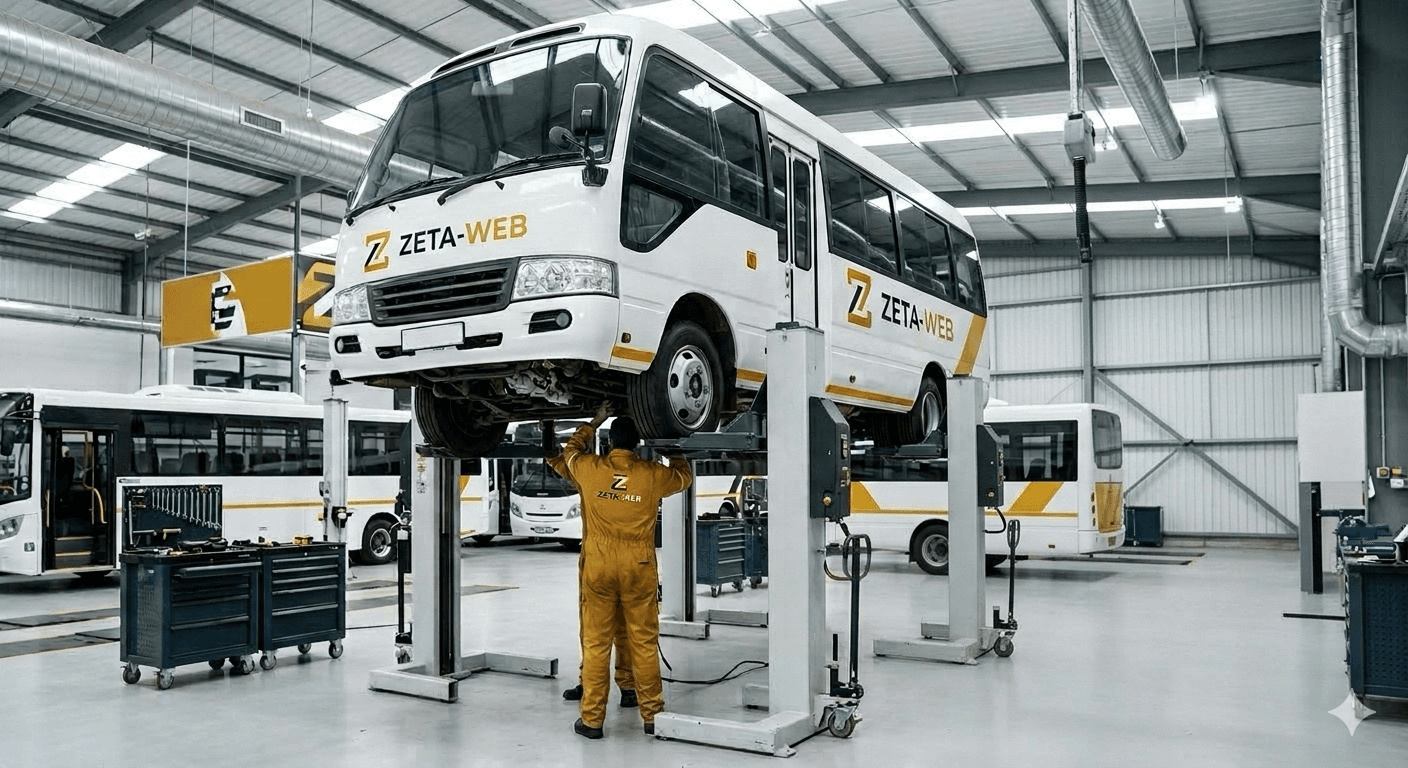 Technician carrying out vehicle maintenance in a workshop